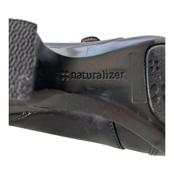 Naturalizer Black Leather Heeled Loafers Shoes Buckles Decorative Stitching 7W - Picture 11 of 12